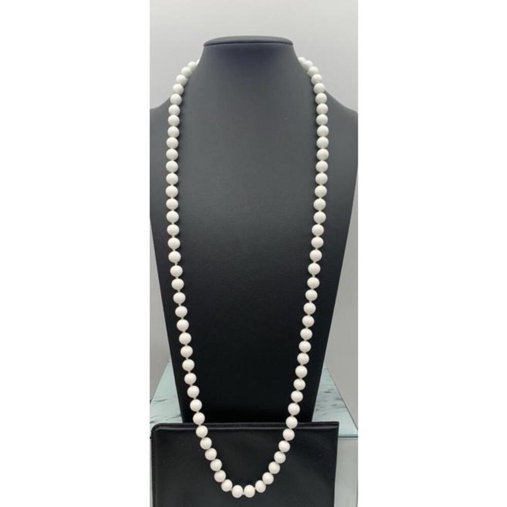 Vintage Monet Simple White Glass Double Knotted Beaded Necklace 30” Signed - Picture 1 of 5